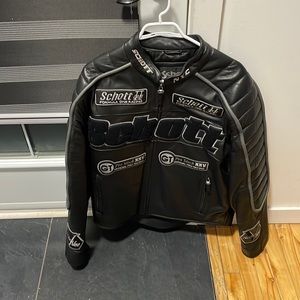 Black and grey schott motorcycle leather jacket